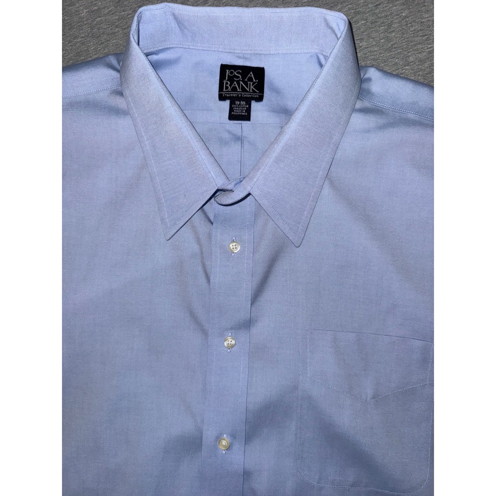 Jos A Bank Mens Traveller Blue Dress Shirt Size 19 35 Regular Fit Business